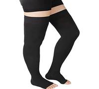Plus Size Medical Thigh High with Feet Compression Stockings with Silicone Band for Women & Men, 2 Class Support Varicose Vein Stockings,Slimming Compression Socks, Rehabilitation Aids,Black,5XL