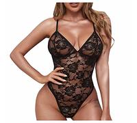 plus Size Men Underwear 4xl Pajamas Lace V Lingerie Pieces Lace One Deep Bodysuit Teddy Women's Womens Bunny Underwear (Black, XXL)