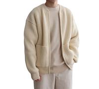 Plus Size Men's Knitted Cardigan Sweaters Fashion Full Zip Up Slim Fit Comfy Youths Sweater Jacket Top with Pockets (Color : Beige, Size : XL/X-Large)