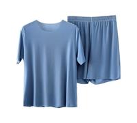 Plus Size Mens Tracksuits Pajamas Sets Nightgown Sleep Cool 2 Pieces Men Loungewear Sets UK Sales Lounge Wear Solid Color Short Sleeve Oversized Summer Tops Wide Leg Trousers Two Piece Outfits Set