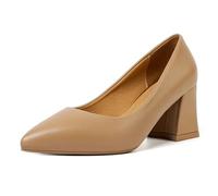 Plus Size Middle Elderly Women's Pumps Fashion Chunky Heel Pointed Toe High Heel Office Shoes Wedding Evening Party High Heels(Khaki,5 UK)