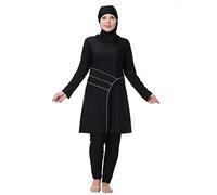 Plus Size Modest Swimwear for Women, Ladies Muslim Modest Swimming Costume Full Covered Burkini Swimsuits 3pcs Long Sleeve Swimming Top+Pants+Hijab Full Body Swimsuit Bathing Suit Black-Line 5X-Large