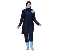 Plus Size Modest Swimwear for Women, Ladies Muslim Modest Swimming Costume Full Covered Burkini Swimsuits 3pcs Long Sleeve Swimming Top+Pants+Hijab Full Body Swimsuit Bathing Suit Navy Blue2 7X-Large
