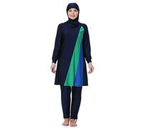 Plus Size Modest Swimwear for Women, Ladies Muslim Modest Swimming Costume Full Covered Burkini Swimsuits 3pcs Long Sleeve Swimming Top+Pants+Hijab Islamic Bathing Suit Black+Blue Green 7X-Large