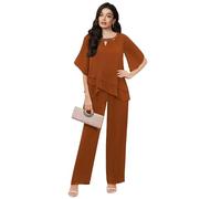 Plus Size Mother of The Bride Outfits Burnt Orange Flowy Sequin Chiffon 2 Pieces Mother of The Bride Trouser Suits 26