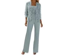 Plus Size Mother of The Bride Outfits Dusty-Blue 3 Pieces Sequin Chiffon Grandmother Wedding Outfits with Jacket 20
