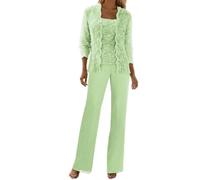 Plus Size Mother of The Bride Outfits Mint 3 Pieces Lace Chiffon Grandmother Wedding Outfits with Jacket 20