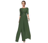 Plus Size Mother of The Bride Outfits Olive Flowy Lace Chiffon 2 Pieces Mother of The Bride Trouser Suits 20