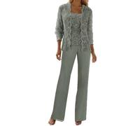 Plus Size Mother of The Bride Outfits Steel-Grey 3 Pieces Sequin Chiffon Grandmother Wedding Outfits with Jacket 20