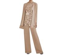 Plus Size Mother of The Bride Outfits Taupe 3 Pieces Lace Chiffon Mother of The Bride Trouser Suits with Jacket 22