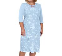 Plus Size Mother of The Bride Outfits Wedding Guest Outfits for Over 50'S Elegant Embroidery Cocktail Midi Dress Plus Size Short Sleeve Mother of The Bride Lace Dresses Formal Dress Light Blue