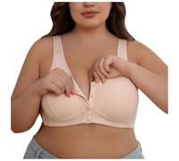 Plus Size Non-Wired Bra Women Cotton Front Fastening Everyday Bras V Neck Wireless Push Up Large Breasts Minimiser Bra Large Size Soft Cup T Shirt Seamless Vest Bras Ladies Bralettes (Beige, 62)