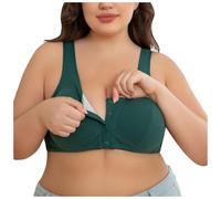 Plus Size Non-Wired Bra Women Cotton Front Fastening Everyday Bras V Neck Wireless Push Up Large Breasts Minimiser Bra Large Size Soft Cup T Shirt Seamless Vest Bras Ladies Bralettes (Green, 60)