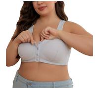 Plus Size Non-Wired Bra Women Cotton Front Fastening Everyday Bras V Neck Wireless Push Up Large Breasts Minimiser Bra Large Size Soft Cup T Shirt Seamless Vest Bras Ladies Bralettes Underwear (62)
