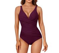 Plus Size One Piece Swimsuit for Women Tummy Control, Criss Cross Bikini Swimsuit, Splice Printed Mesh Soft Cup Padded Elegant Bathing Suit with Boyshort March Birthstone Gifts Warehouse Clearance