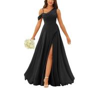 Plus Size One Shoulder Bridesmaid Dresses Long Simple Chiffon A Line Formal Party Gown with Slit for Women UK18