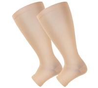 Plus Size Open Toe Leg Compression Support Socks, Open Toe Support socks, Men and Women Amazing Fit, Travel, Flight Socks, Compression & Soothing Relief, 2 Pair (Beige, 3XL)
