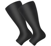 Plus Size Open Toe Leg Compression Support Socks, Open Toe Support socks, Men and Women Amazing Fit, Travel, Flight Socks, Compression & Soothing Relief, 2 Pair (Black, 3XL)