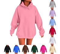 Plus Size Oversized Hoodies for Women UK Zip up Women's Hooded Sweatshirts Solid Color Long Sleeved Christmas Pullover Tops Large Pocket Drawstring Zipped Hoodies Home Essentials Winter Outfits