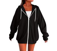 Plus Size Oversized Hoodies for Women UK Zip up Women's Hooded Sweatshirts Solid Color Long Sleeved Christmas Pullover Tops Large Pocket Drawstring Zipped Hoodies Home Essentials Winter Outfits