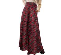 Plus Size Plaid Maxi Skirt for Women UK Checkered Pattern Flowy Long Skirts High Waist A line Skirts with Pockets & Zipper Back Vintage Medieval Tartan Skirt Casual Daily Wear