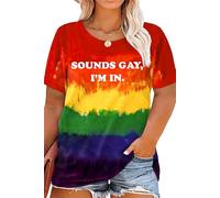 Plus Size Pride Shirt: Rainbow Heart Graphic Tshirt LGBT Gay Pride Tees Casual Short Sleeve Tops, Tiedye4, 5XL Plus