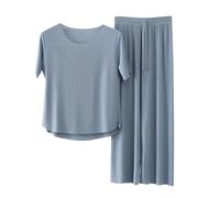 Plus Size Pyjama Sets for Women Deals of the Day Short Sleeve T Shirts and Wide Leg Pants Pyjama Set 2 Piece Outfits Solid Color Loose Lounge Wear Matching Set Oversized Tracksuits Vintage Activewear