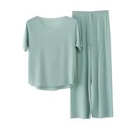 Plus Size Pyjama Sets for Women Deals of the Day Short Sleeve T Shirts and Wide Leg Pants Pyjama Set 2 Piece Outfits Solid Color Loose Lounge Wear Matching Set Oversized Tracksuits Vintage Activewear