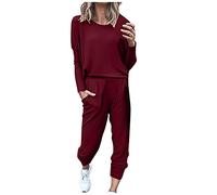 Plus Size Pyjamas For Women Long Pants Two Casual Sleeve Sets Long Blouse Pajamas Women's Women Suits & Sets Pj Sets For Woman Cute Cute Jammies For Women (Wine, XXXL)
