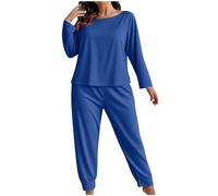 Plus Size Pyjamas Sets for Women 2 Piece Matching Sets Loungewear Solid Color Womens Crew Neck Long Sleeve Tops & Tapered Pants Casual Loose Fit Sleepwear Size XL-5XL