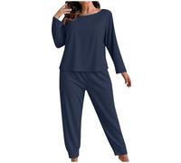 Plus Size Pyjamas Sets for Women 2 Piece Matching Sets Loungewear Solid Color Womens Crew Neck Long Sleeve Tops & Tapered Pants Casual Loose Fit Sleepwear Size XL-5XL