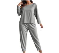 Plus Size Pyjamas Sets for Women 2 Piece Matching Sets Loungewear Solid Color Womens Crew Neck Long Sleeve Tops & Tapered Pants Casual Loose Fit Sleepwear Size XL-5XL