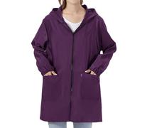 Plus Size Rain Coats For Women Mid Long Hooded Windproof Waterproof Full Zip Raincoat With Large Pockets Loose Fit Jacket For Daily Commute Rainy Days Casual Wear (Purple, XXXL)