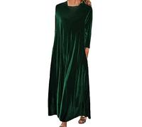plus Size Satin Dress Spring and Autumn New Gold Velvet European and American Thin Round Neck Long Dress of Dresses plus (Green, XXXXL)