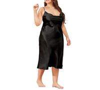 Plus Size Satin Long Nightie Dress - Sexy Cowl-Neck Summer Sleepwear with Adjustable Spaghetti Straps