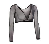 Plus Size Seamless Arm Shaper, Short Cropped Navel Mesh Cardigan in Grey (black)