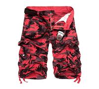 Plus Size Shorts for Mens UK Cargo Camo Combat Shorts with Multi Pockets Cotton Scruffs Work Utility & Safety Loose Fit Straight Leg Workwear Red XL