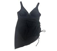 Plus Size Skirted Swimsuit for Women Sheer Mesh Deep V Neck One Piece Swimwear Adjustable Side Drawstring Ruched Tummy Control Swimming Costume Curvy Summer Beach Bathing Suit