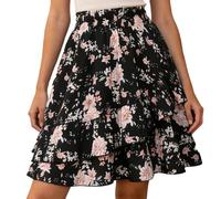 Plus Size Skirts for Women UK Floral a Line Skirt Ladies Patchwork Ruffled Pleated Skirts Fitted Waist Breathable Regular Fit Skirt for Summer Autumn Casual Daily Wear Size S-2XL