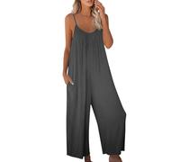 Plus Size Sleeveless Jumpsuits for Women - All in One Shorts Playsuit Women - Straight Leg Outfit LadiesJumpsuits BandeauPlaysuit Playsuit Size 18 Jumpsuits with Pockets Summer Outfits Summer Grey