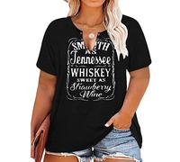Plus Size Smooth As Tennessee Whiskey Sweet As Strawberry Wine Shirt Womens V-Neck T Shirts Country Music Short Sleeve Tees, Black, 3XL