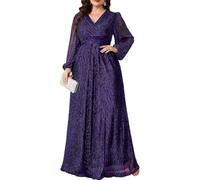 Plus Size Sparkly Evening Gown V Neck Wrap Formal Dress Holiday Prom Gala