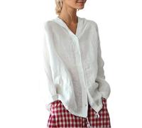 Plus Size Spring Clothes for Women Women's Linen Hoodeis Oversized Vintage Long Sleeve Lightweight Fashion Hooded Jackets Ladies Casual Cardigan Loose Fit Plain Button Down Thin Shirts with Pockets