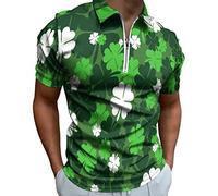 Plus Size St. Patrick's Day Men's T-Shirts Polo St Patricks Day Outfit Casual Loose Lapel Short Sleeve Half Zipper Irish Lucky Shamrock Print Blouse Lucky Green Tops Funny Paddy'sClothes Tops