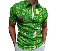 Plus Size St. Patrick's Day Men's T-Shirts Polo St Patricks Day Outfit Casual Loose Lapel Short Sleeve Half Zipper Irish Lucky Shamrock Print Blouse Lucky Green Tops Funny Paddy'sClothes Tops