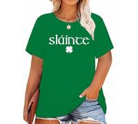 Plus Size St Patricks Day T-Shirt Women Lucky Clover Graphic Irish Tee Casual Slainte Short Sleeve Tops, Green, XL Plus