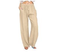 Plus Size Straight Imitation Linen Trousers Womens Elastic Waist with Pockets Solid Color Wide Leg Pants Casual Pants with Drawstring Loose Palazzo Loose Cool Trousers Sales Summer Daily Essentials