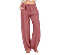 Plus Size Straight Imitation Linen Trousers Womens Elastic Waist with Pockets Solid Color Wide Leg Pants Casual Pants with Drawstring Loose Palazzo Loose Cool Trousers Sales Summer Daily Essentials