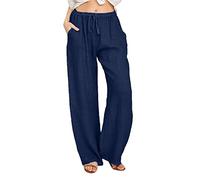Plus Size Straight Imitation Linen Trousers Womens Elastic Waist with Pockets Solid Color Wide Leg Pants Casual Pants with Drawstring Loose Palazzo Loose Cool Trousers Sales Summer Daily Essentials