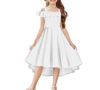 Plus Size Summer Dresses Girls Summer Dress UK Puff Sleeves Princess Kids Sundress Elegant Flowy Swing Party A-Line Casual Tween Dresses Size 6-15 Years,White,10-11 Years